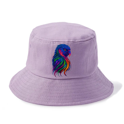 Vibrant parrot with feathers flowing into tropical rainbow streams, every color of the - Bucket Hat - Purple