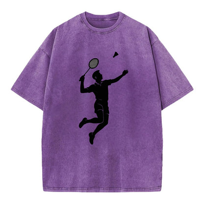 Badminton player jumping for a smash - Vintage T-shirt - Purple