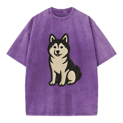 Pomsky - Pomeranian-Husky mix sitting po Vintage T-shirt - Purple