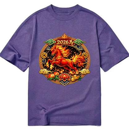 FIRE HORSE | Flaming mane and tail horse | Blazing orange and red colors | - Classic T-shirt - Purple