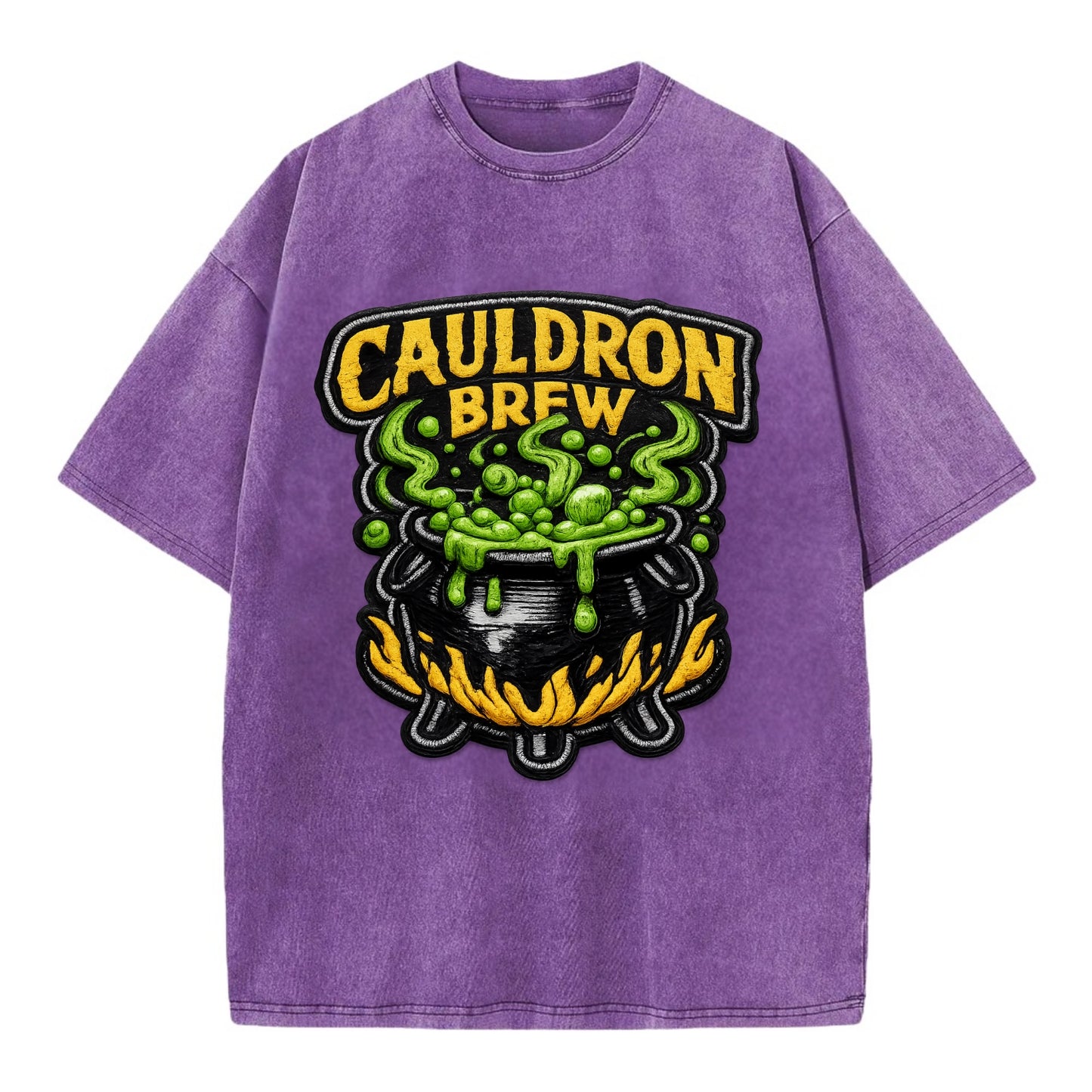 CAULDRON BREW - bubbling pot in black and green , witch craft - Vintage T-shirt - Purple