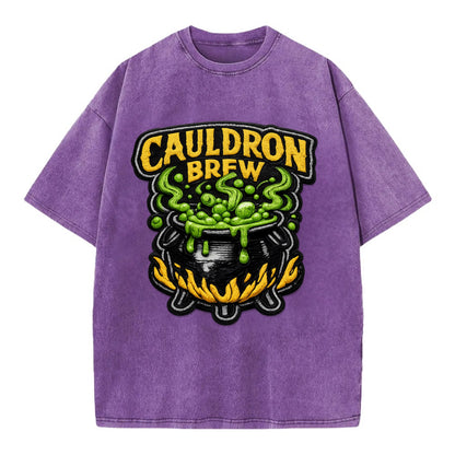 CAULDRON BREW - bubbling pot in black and green , witch craft - Vintage T-shirt - Purple