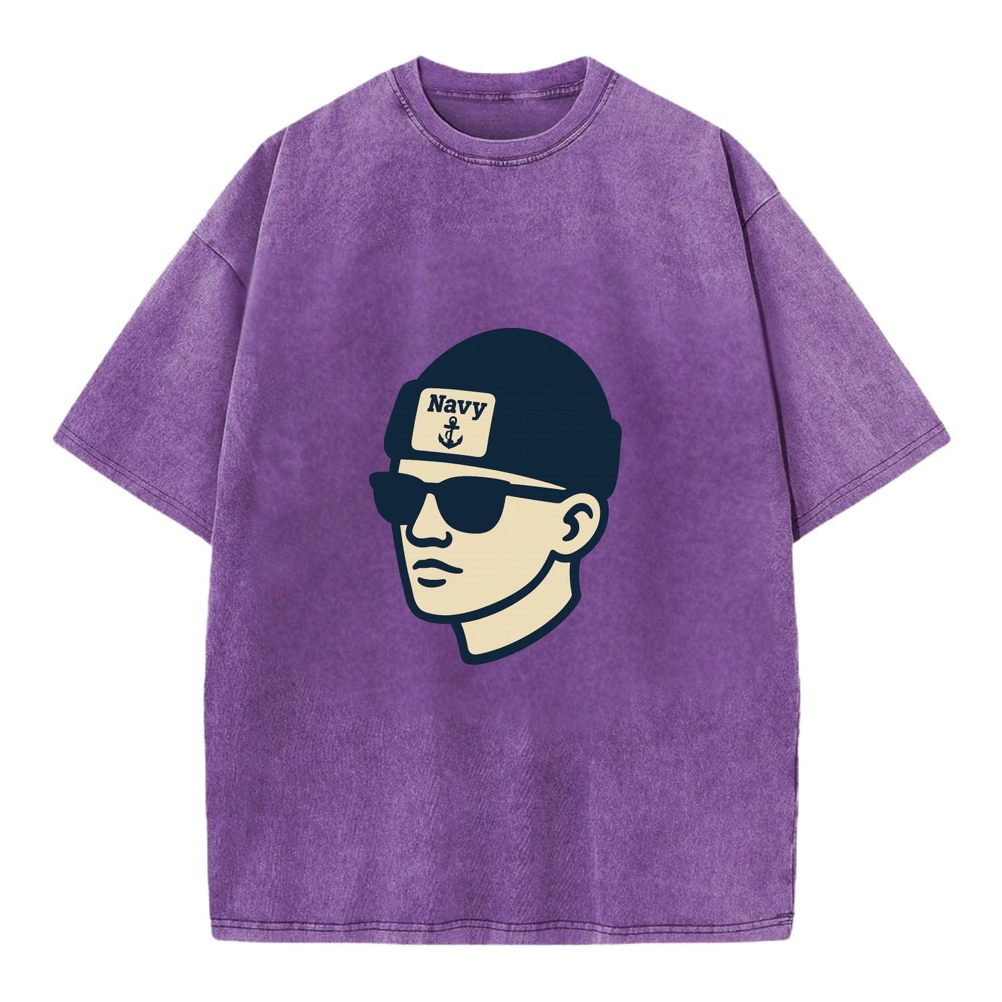 Annapolis Midshipman wearing Navy beanie with anchor patch - Vintage T-shirt - Purple