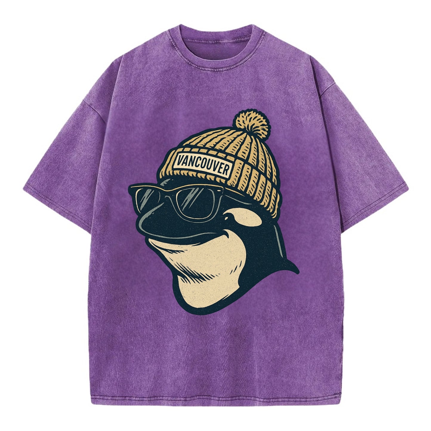 Vancouver Orca wearing Vancouver beanie - Vintage T-shirt - Purple
