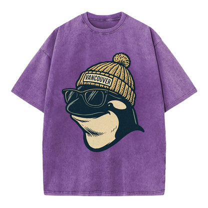 Vancouver Orca wearing Vancouver beanie - Vintage T-shirt - Purple