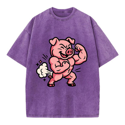 Strong Pig - Vintage T-shirt - Purple