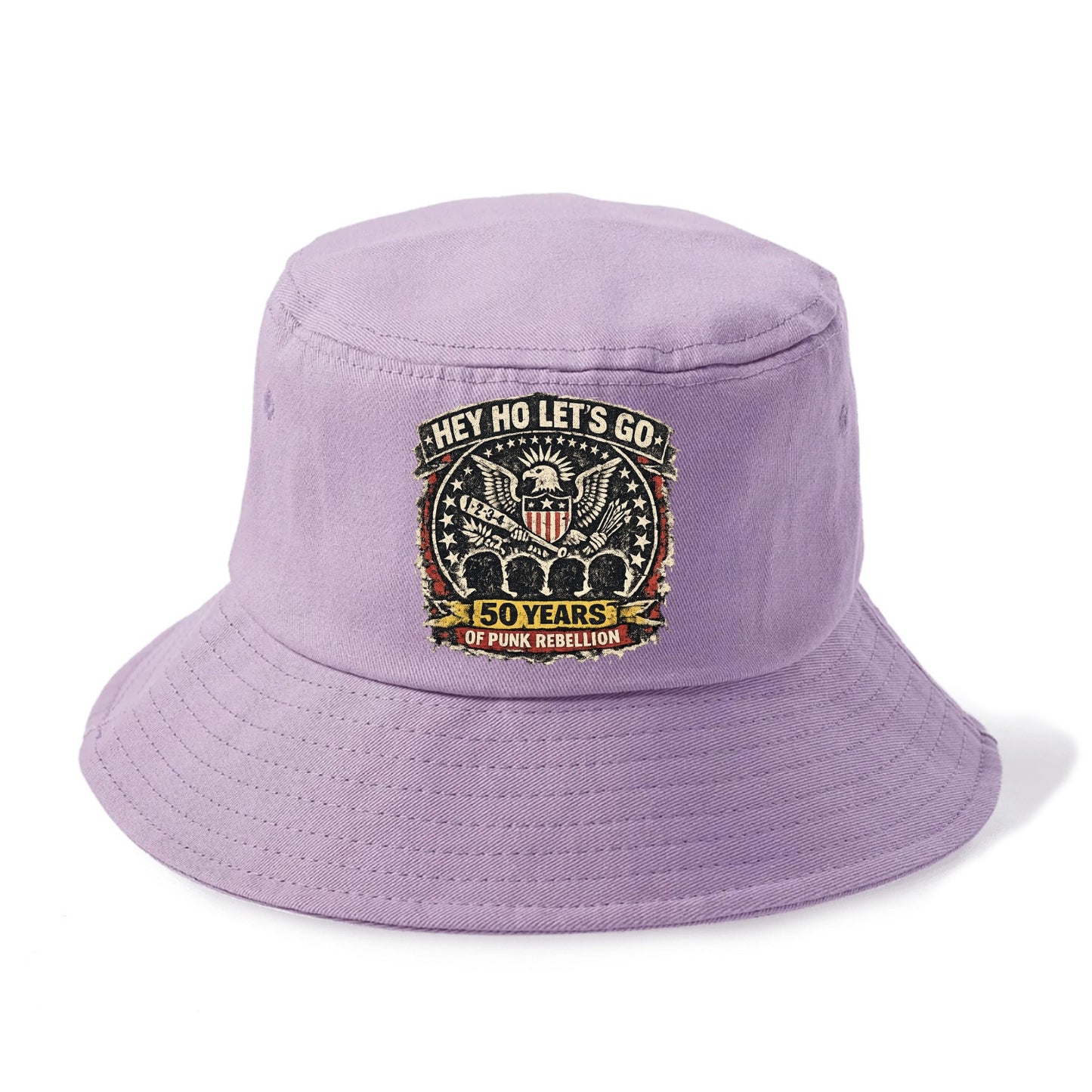 RAMONES LEGACY | Hey Ho Let's Go typography | Presidential seal parody | Four heads - Bucket Hat - Purple