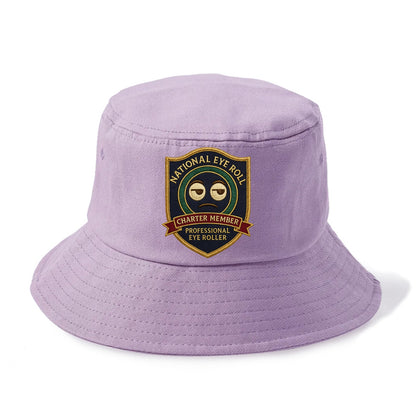 Crest with eye roll icon - "National Eye Roll Association - Charter Member" - - Bucket Hat - Purple