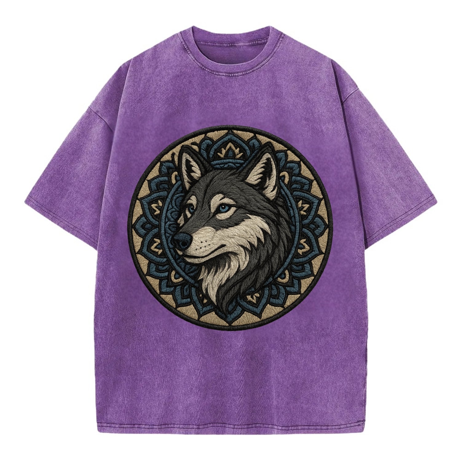 Mandala Wolf Pattern  - Vintage T-shirt - Purple