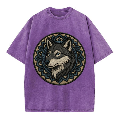 Mandala Wolf Pattern  - Vintage T-shirt - Purple