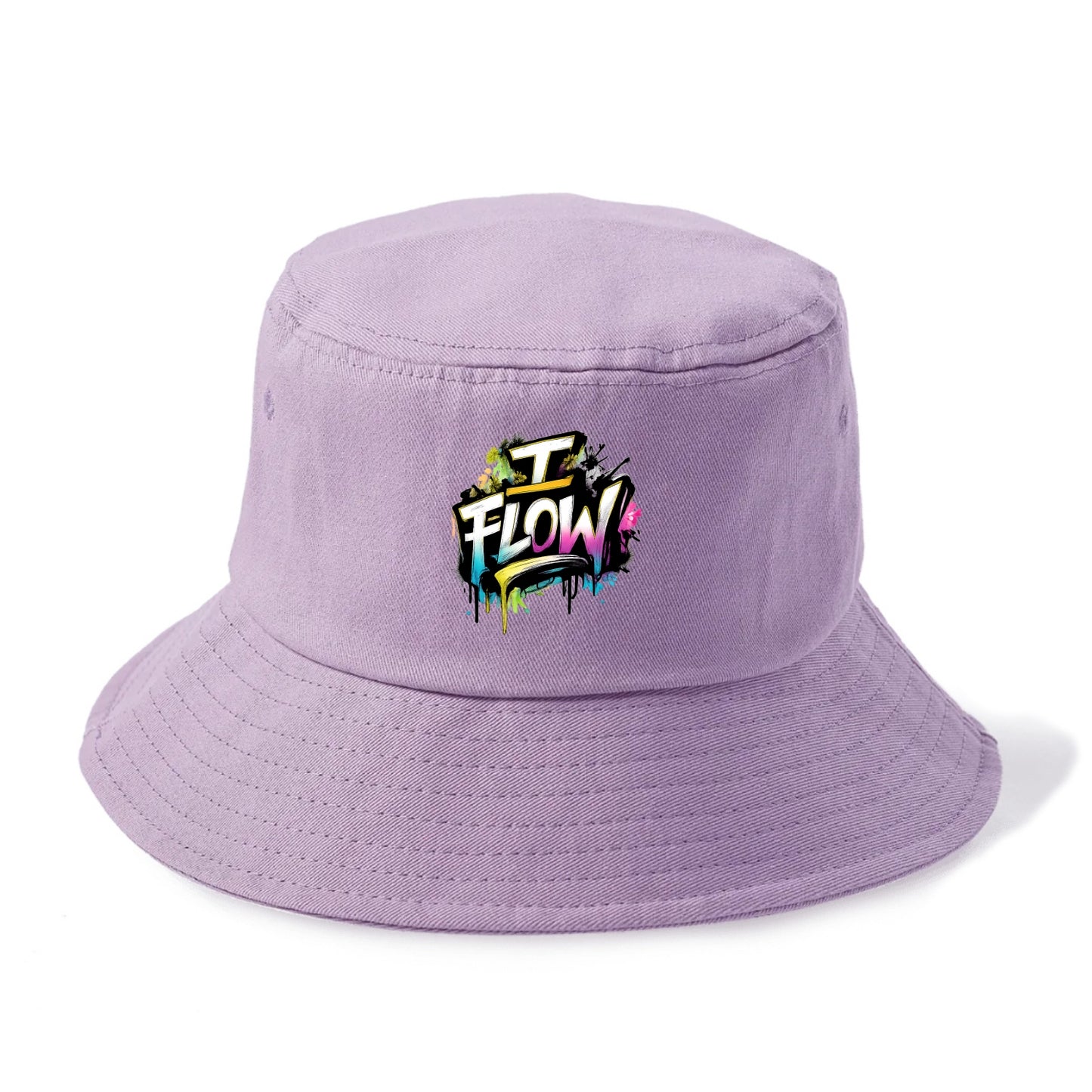 Bold typography design - "I FLOW" - going with life, easy movement - Bucket Hat - Purple