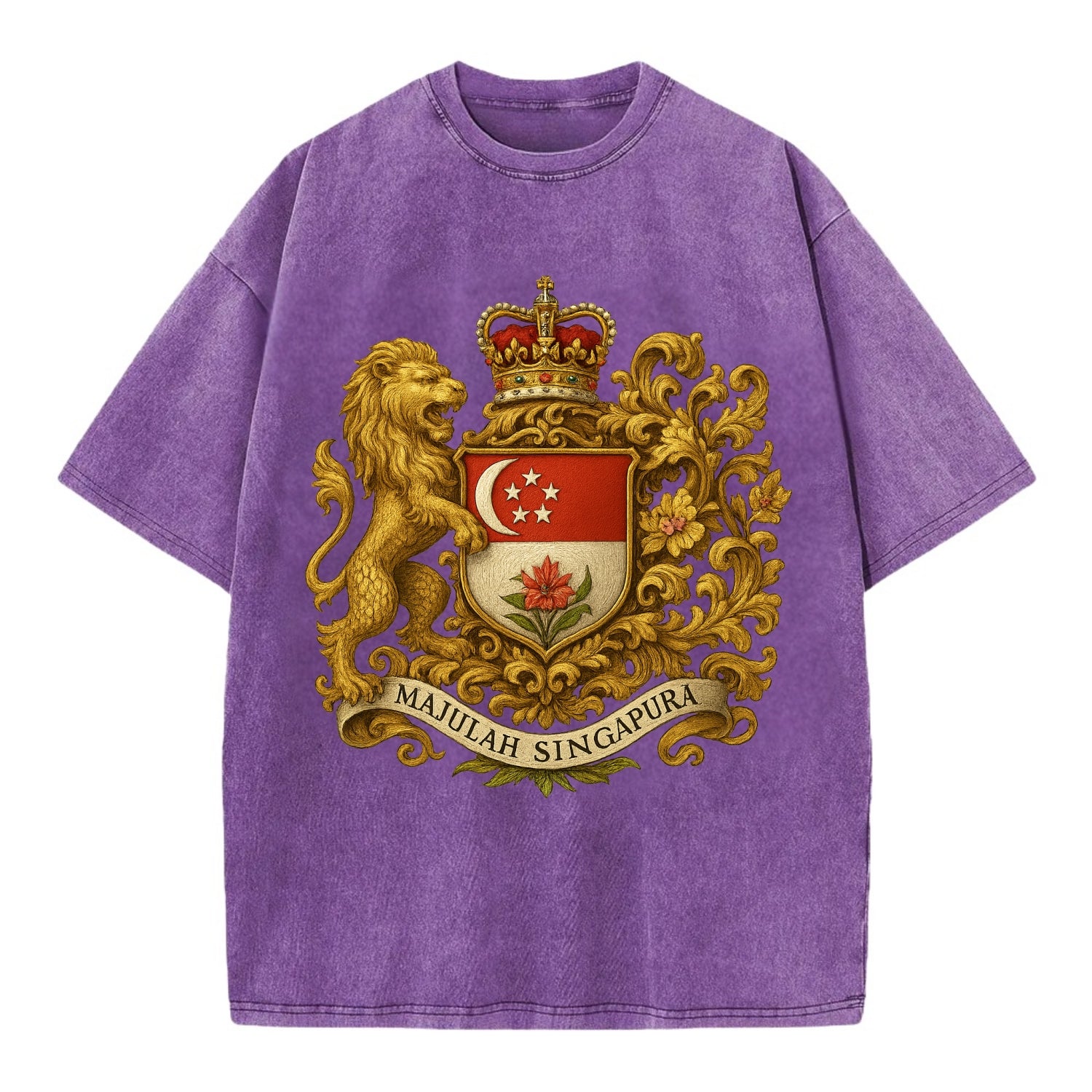 Singapore Merlion Emblem  - Vintage T-shirt - Purple