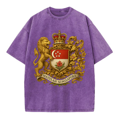 Singapore Merlion Emblem  - Vintage T-shirt - Purple
