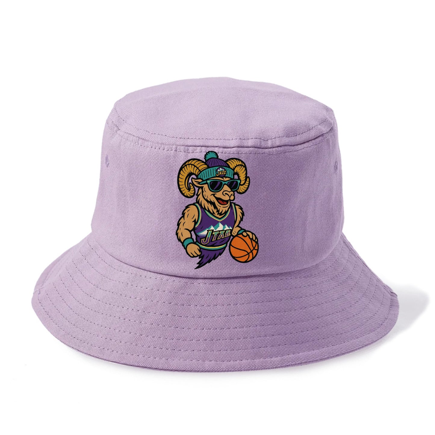 Utah Bighorn wearing Jazz beanie with mountain melody patch and wayfarer sunglasses - Bucket Hat - Purple