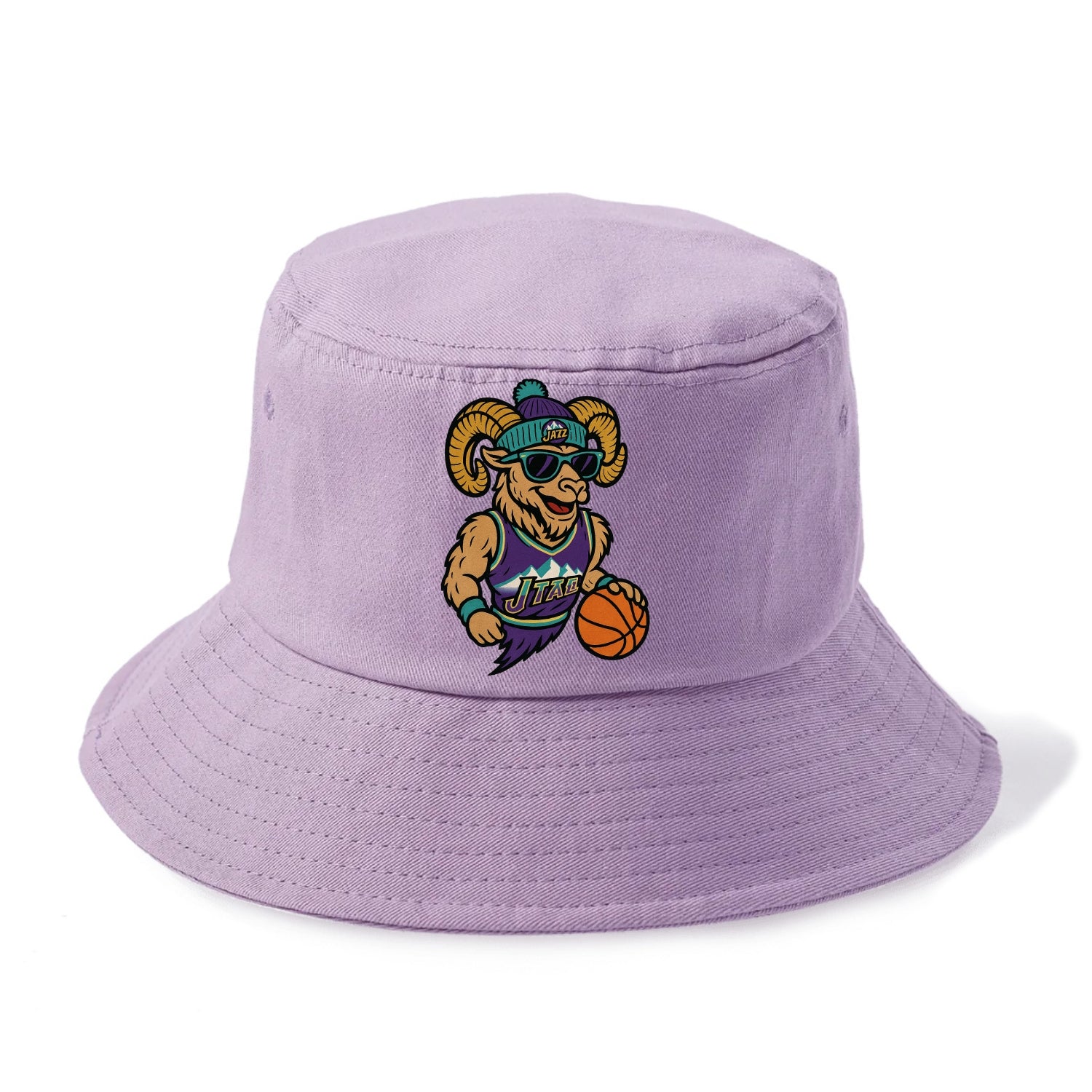Utah Bighorn wearing Jazz beanie with mountain melody patch and wayfarer sunglasses - Bucket Hat - Purple