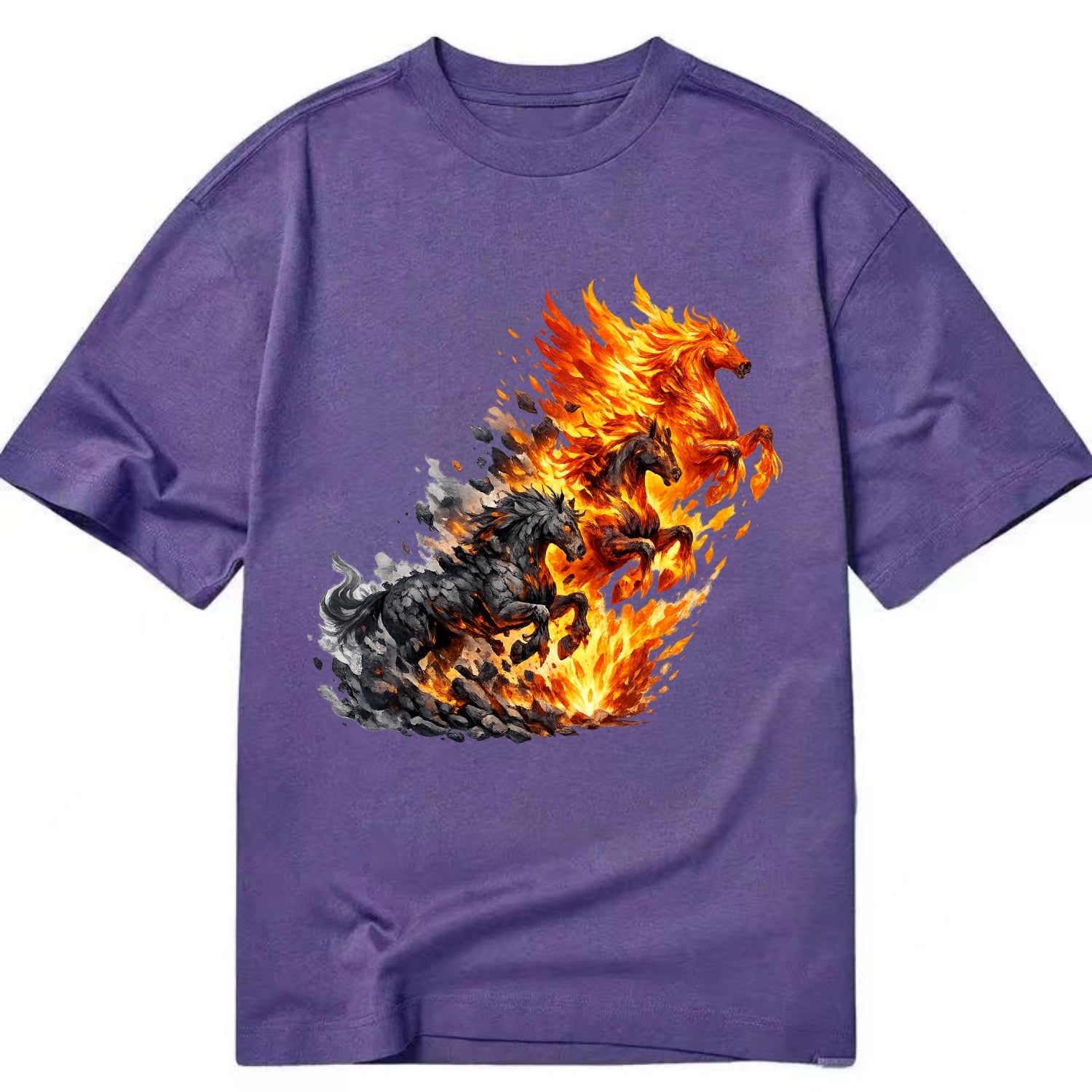 INFERNO STALLION | Horse made entirely of living flames | Blazing mane and tail | - Classic T-shirt - Purple