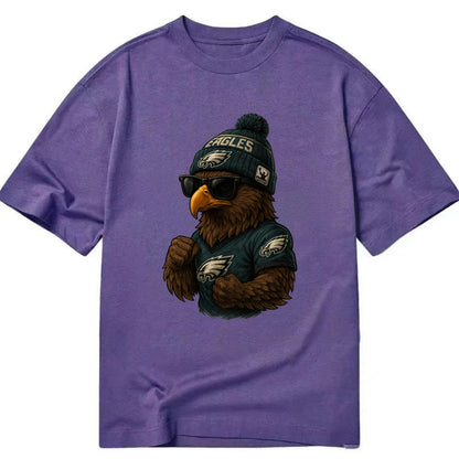 Philly Hawk wearing Eagles beanie with Rocky patch and wayfarer sunglasses - Classic T-shirt - Purple