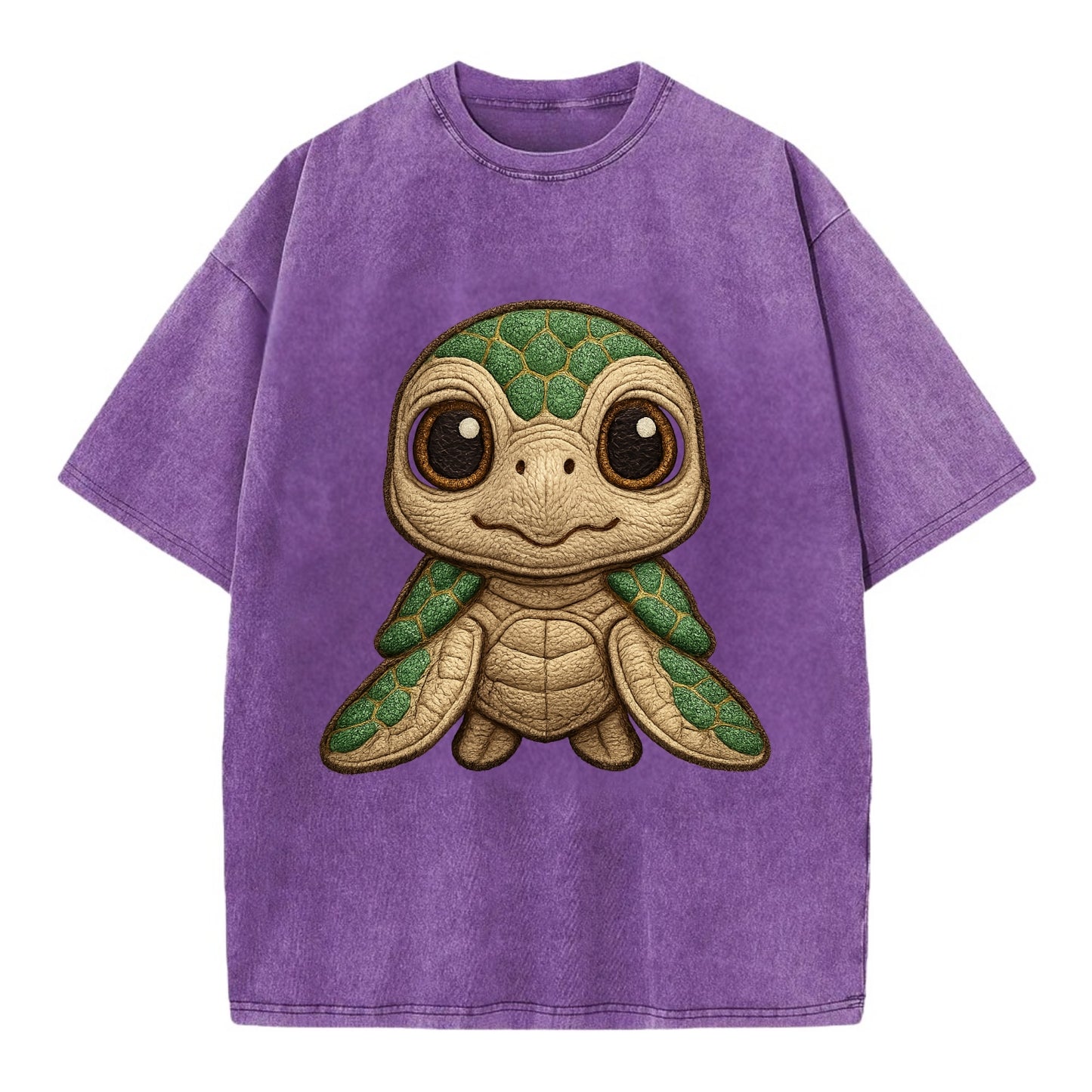 Baby Green Sea Turtle - emerald shell, large innocent brown eyes, tiny flippers, - Vintage T-shirt - Purple