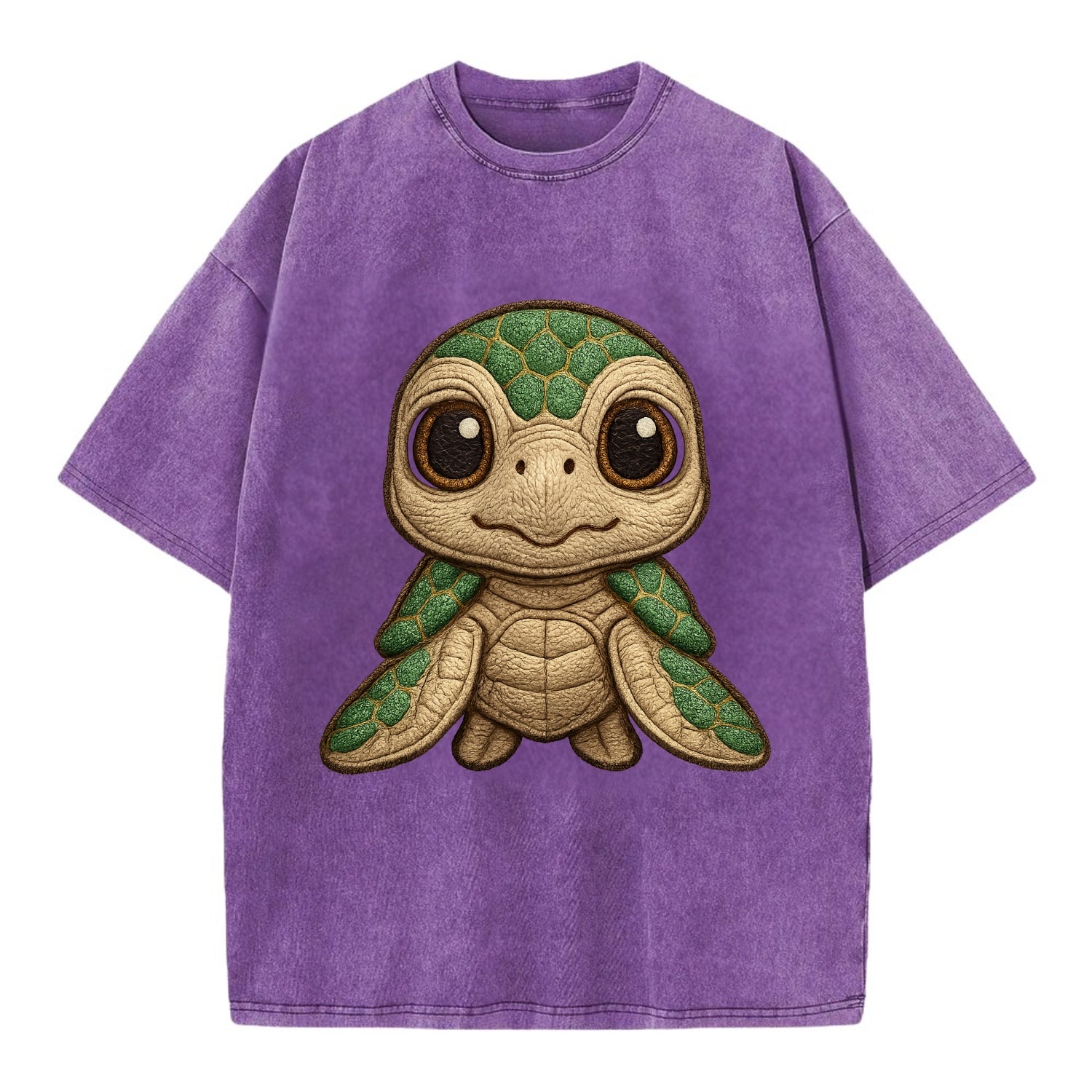 Baby Green Sea Turtle - emerald shell, large innocent brown eyes, tiny flippers, - Vintage T-shirt - Purple