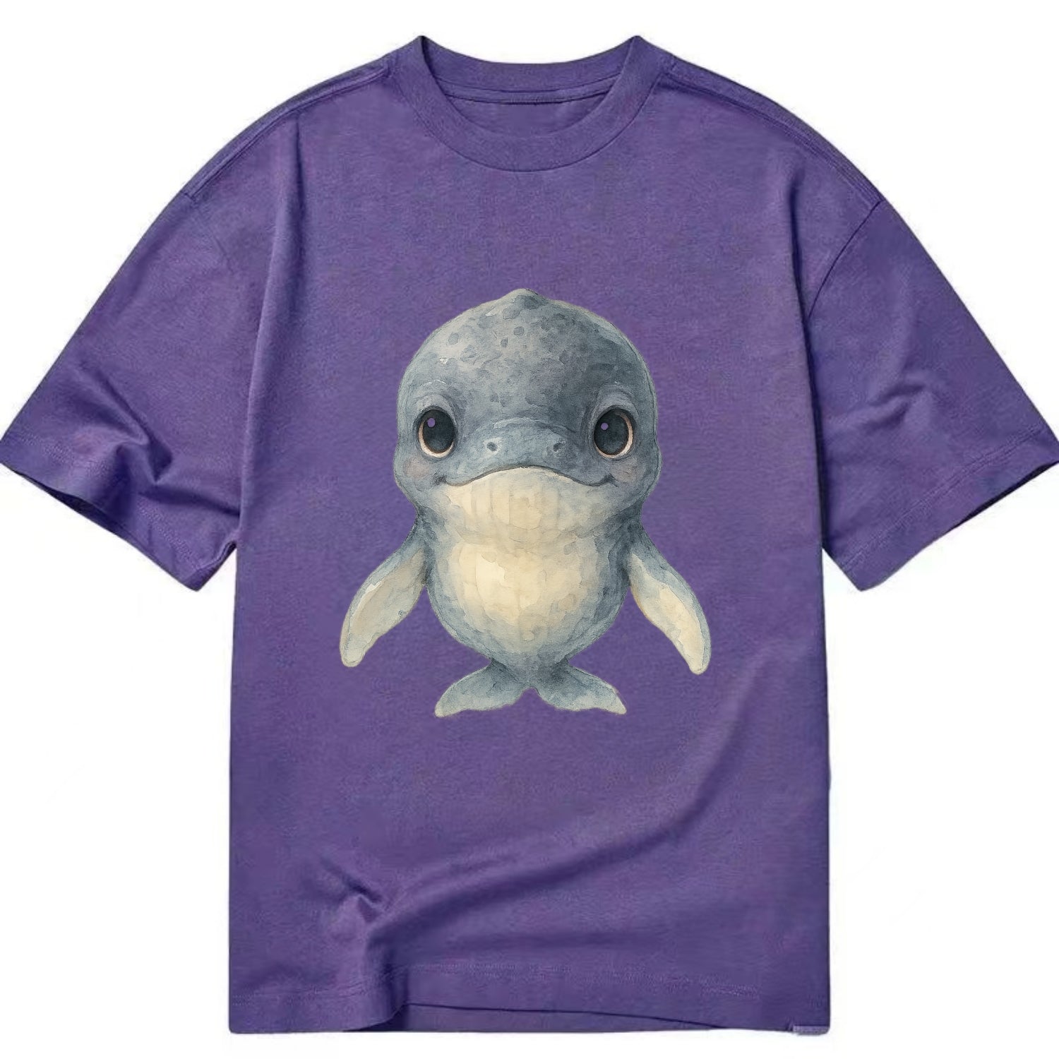 Baby Humpback Whale - dark gray with white flippers, large gentle eyes, - Classic T-shirt - Purple