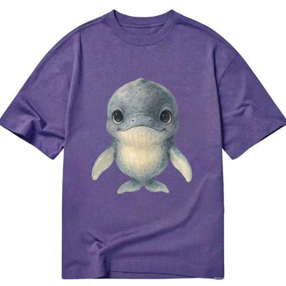 Baby Humpback Whale - dark gray with white flippers, large gentle eyes, - Classic T-shirt - Purple