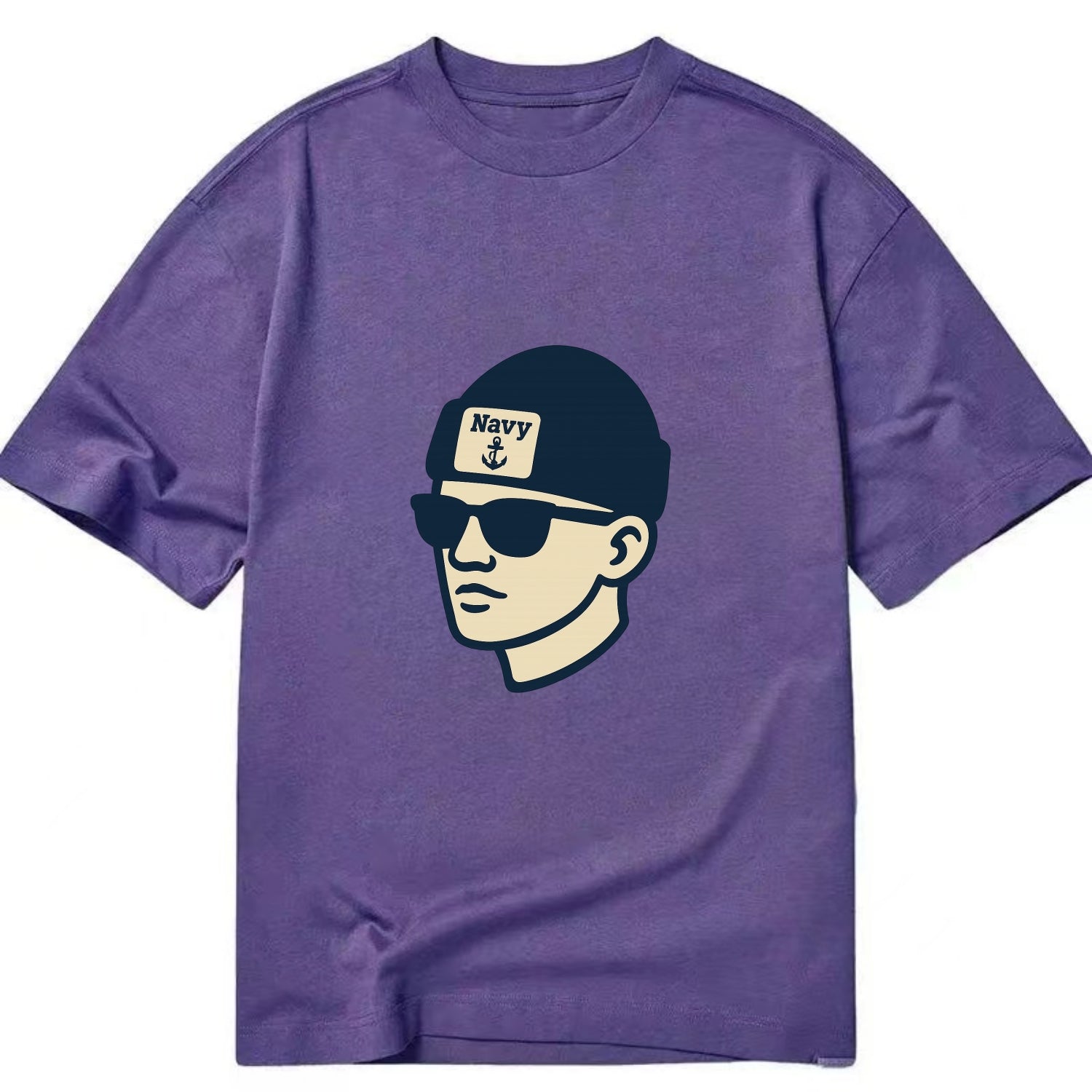 Annapolis Midshipman wearing Navy beanie with anchor patch - Classic T-shirt - Purple