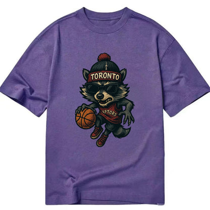 Toronto Raccoon wearing Raptors beanie with CN Tower patch and wayfarer sunglasses - Classic T-shirt - Purple