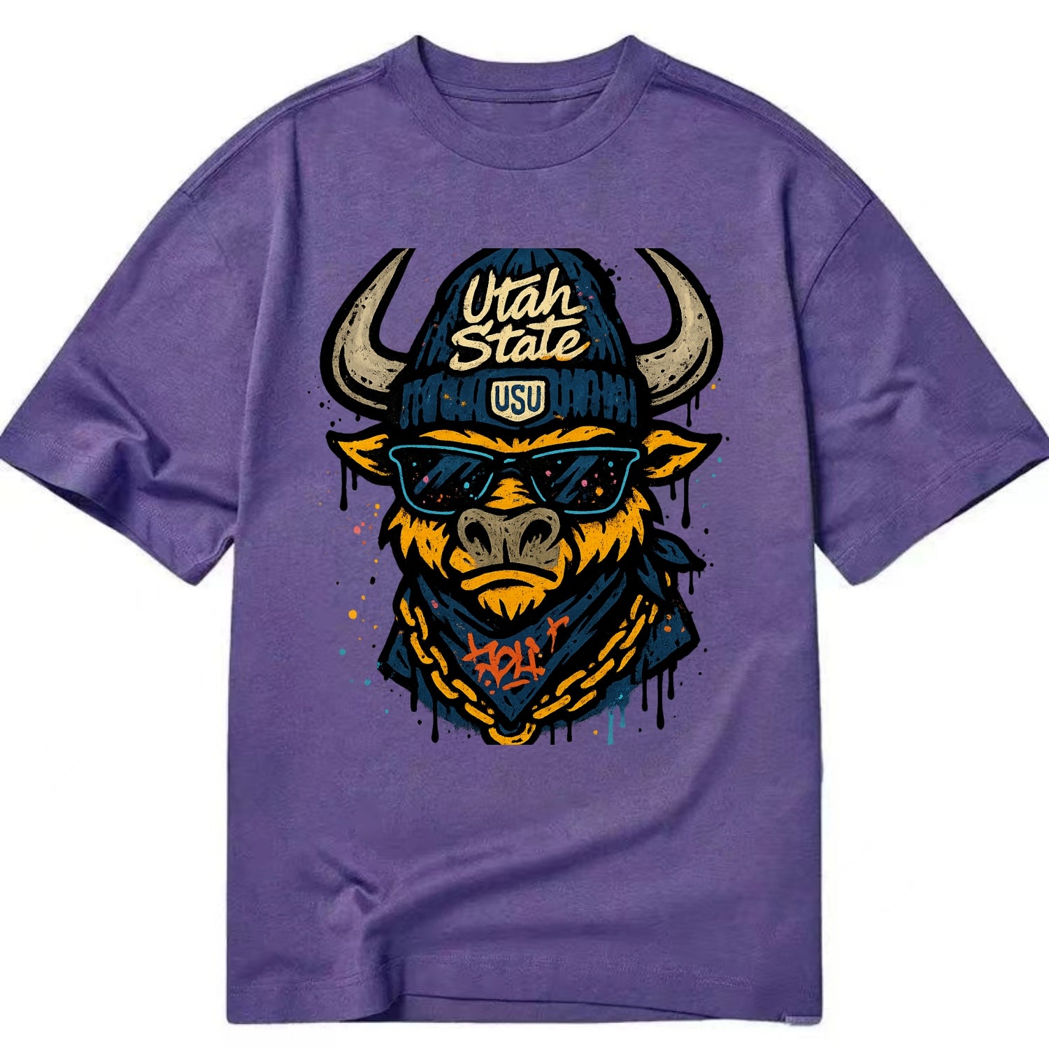 Logan Aggie wearing Utah State beanie with USU patch - Classic T-shirt - Purple