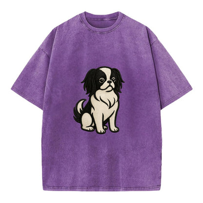 Japanese Chin - Black and white sitting Vintage T-shirt - Purple
