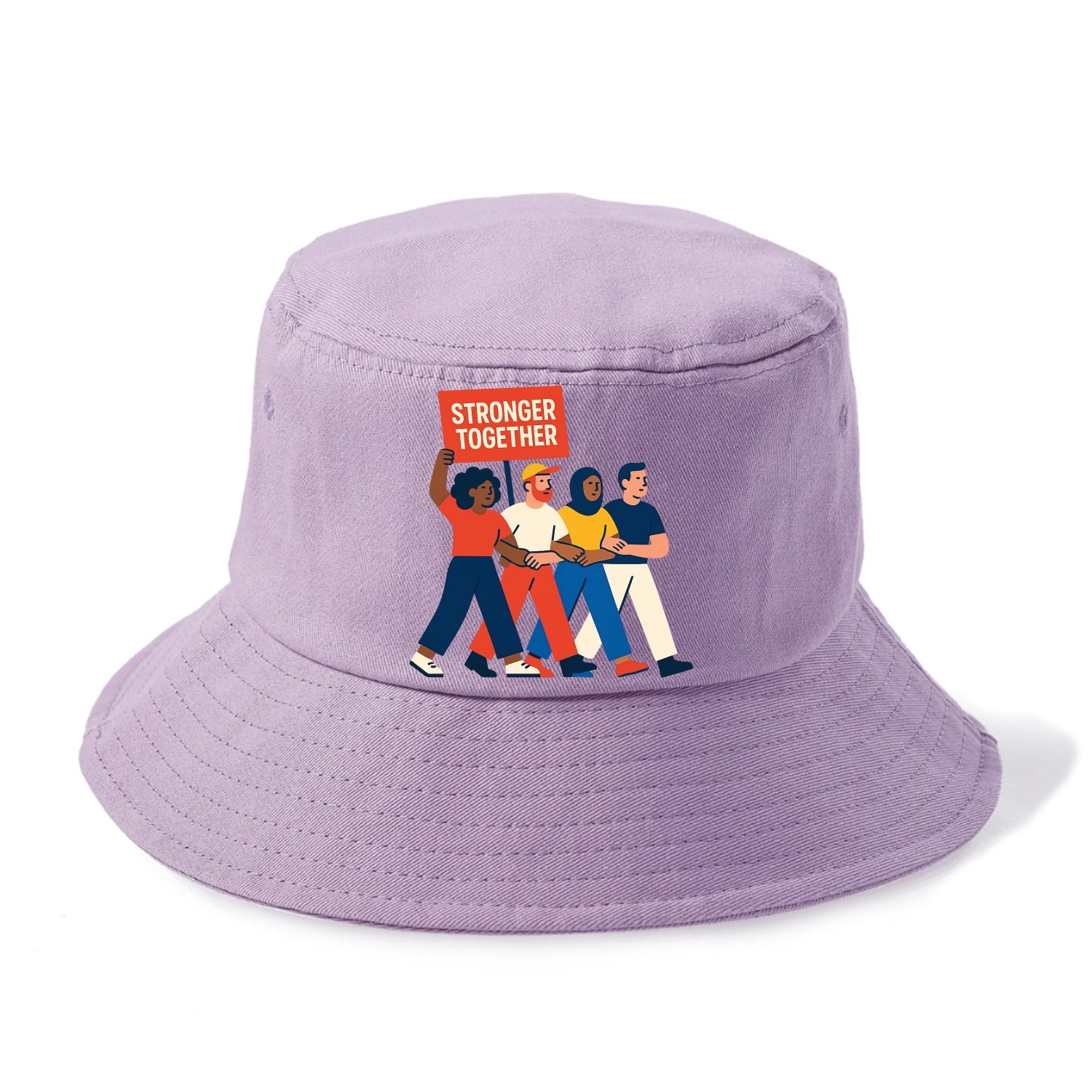 Peaceful protesters marching with linked arms - "Stronger Together" - solidarity - Bucket Hat - Purple