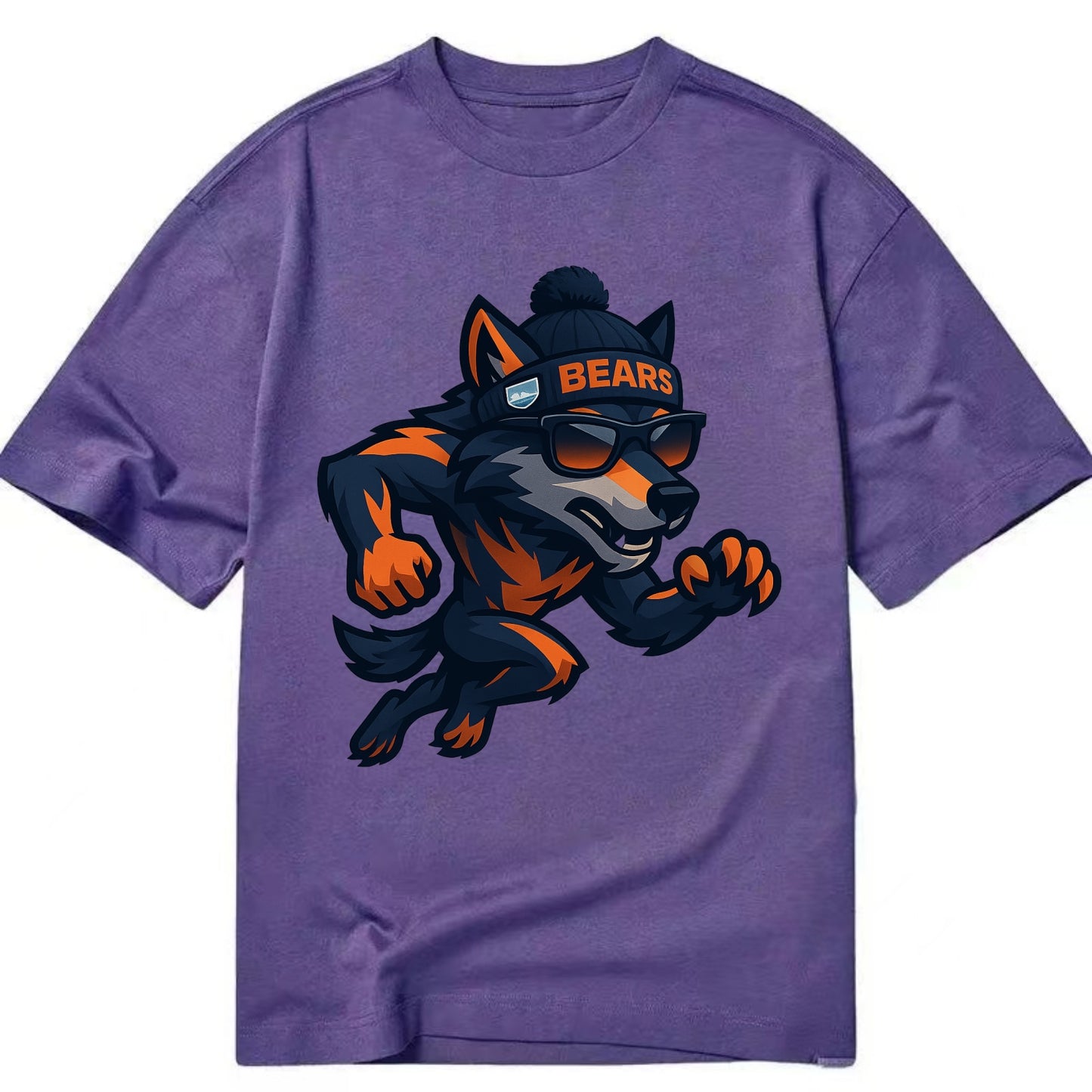 Chicago Wolf wearing Bears beanie with Lake Michigan patch and wayfarer sunglasses - Classic T-shirt - Purple