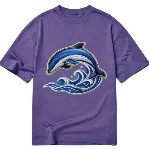 SWIMMING DOLPHIN - diving dolphin with waves in blue - Classic T-shirt