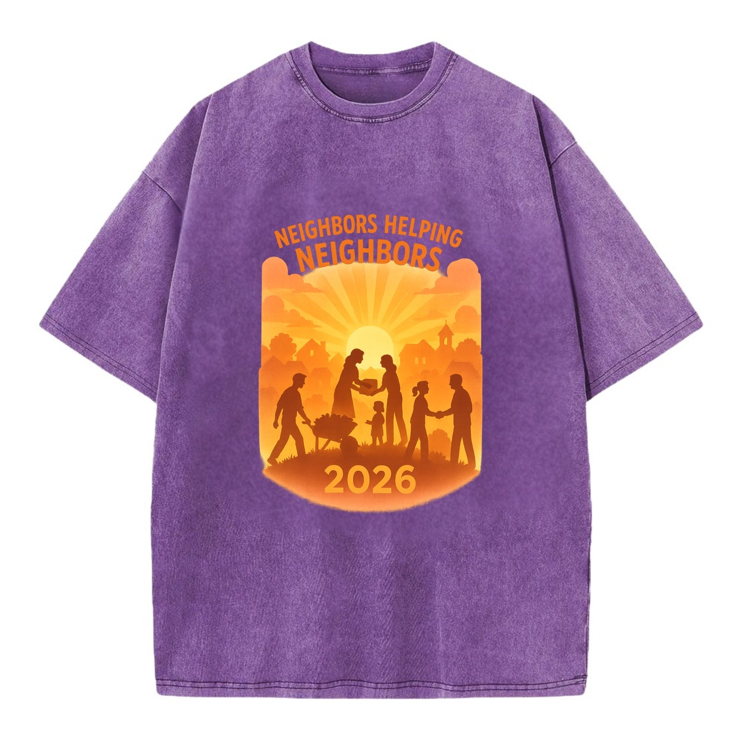 Local communities thriving with shared resources - "Neighbors Helping Neighbors" - Vintage T-shirt - Purple