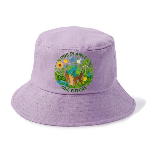 Globe surrounded by hands of all colors working together - One Planet, One Future - - Bucket Hat