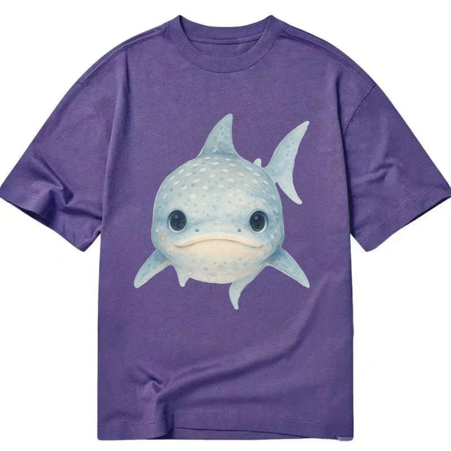 Baby Whale Shark - spotted blue-gray, wide mouth closed, tiny eyes, front-facing, - Classic T-shirt - Purple