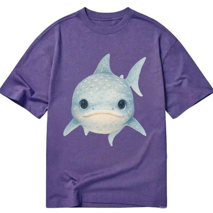 Baby Whale Shark - spotted blue-gray, wide mouth closed, tiny eyes, front-facing, - Classic T-shirt - Purple