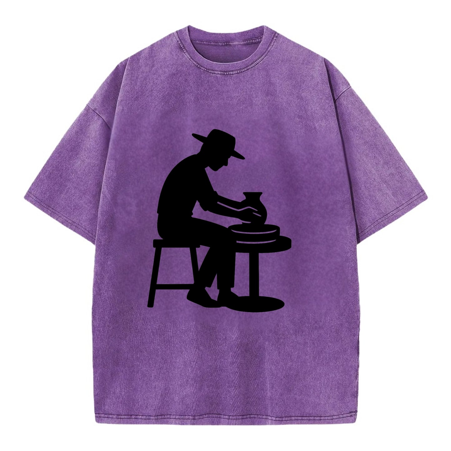 Potter shaping clay on wheel - Vintage T-shirt - Purple