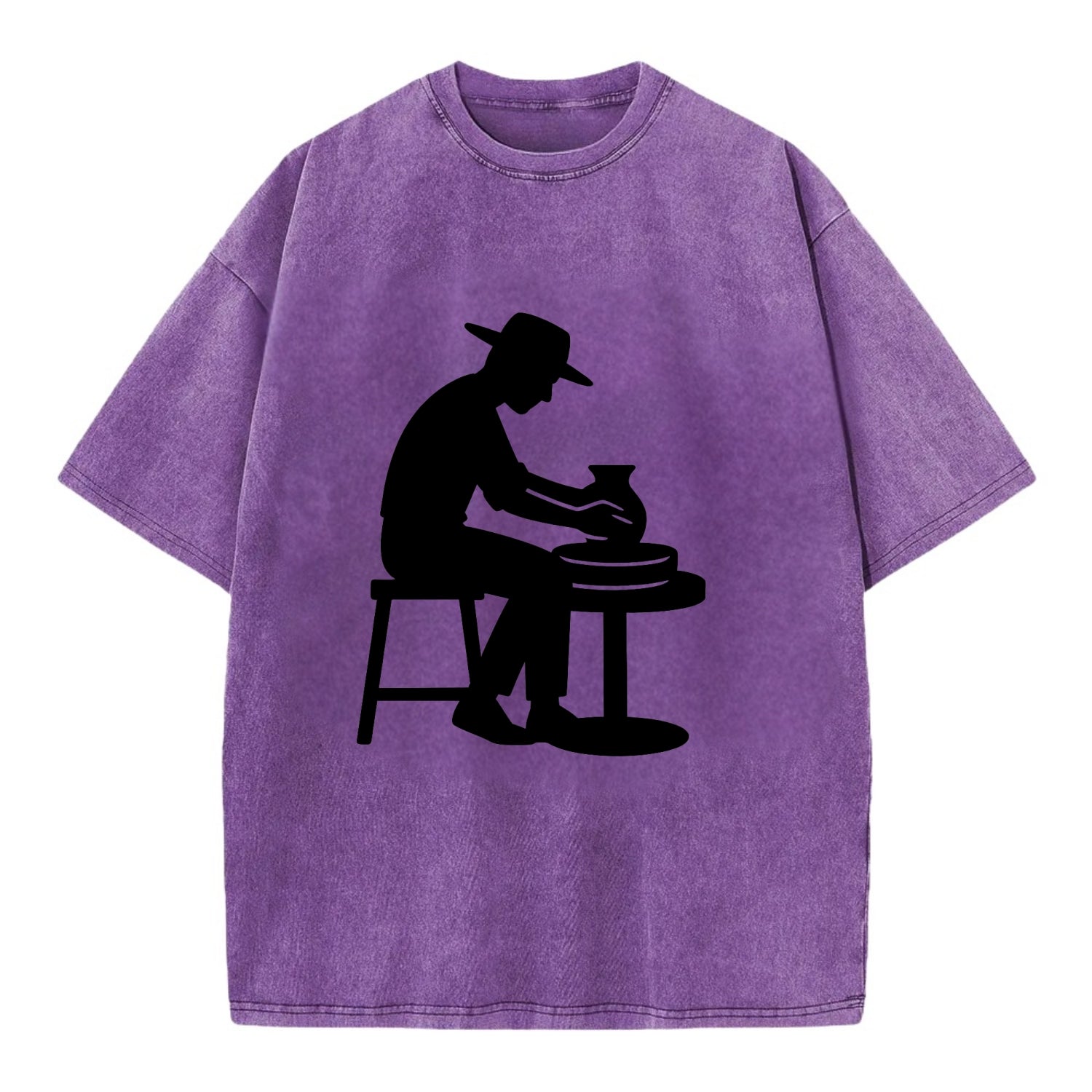 Potter shaping clay on wheel - Vintage T-shirt - Purple