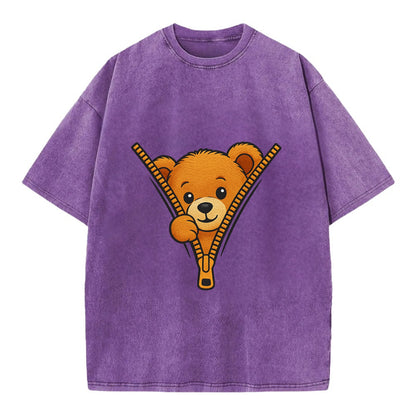 zipper bear - Vintage T-shirt - Purple