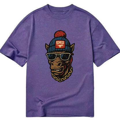 Dallas Mustang wearing SMU beanie with pony patch - Classic T-shirt - Purple