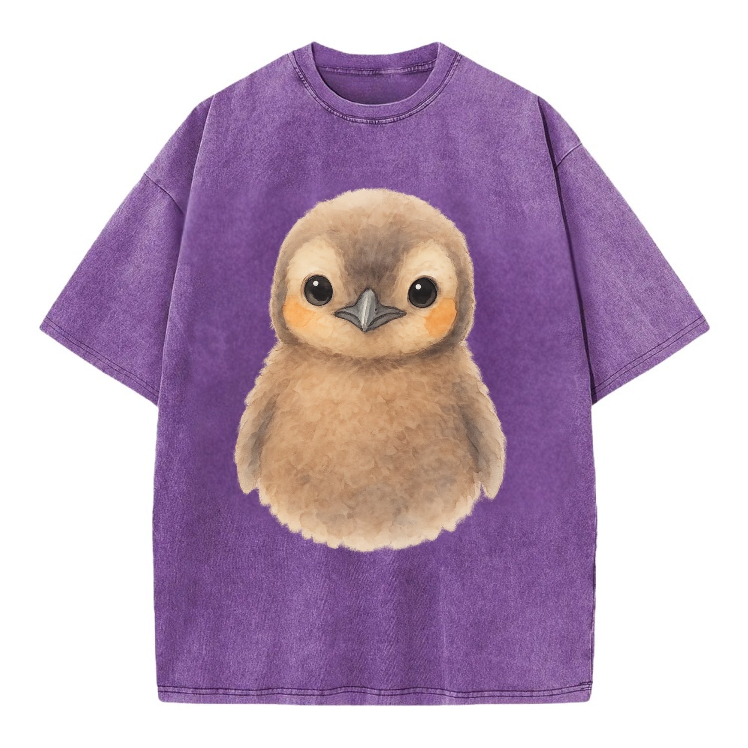 Baby King Penguin - orange cheek patches, fluffy brown, large eyes, front-facing, - Vintage T-shirt - Purple