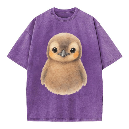 Baby King Penguin - orange cheek patches, fluffy brown, large eyes, front-facing, - Vintage T-shirt - Purple