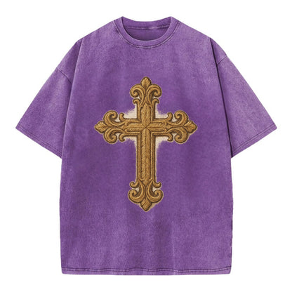 Baroque Cross  - Vintage T-shirt - Purple