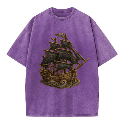 Pirate Ship  - Vintage T-shirt - Purple