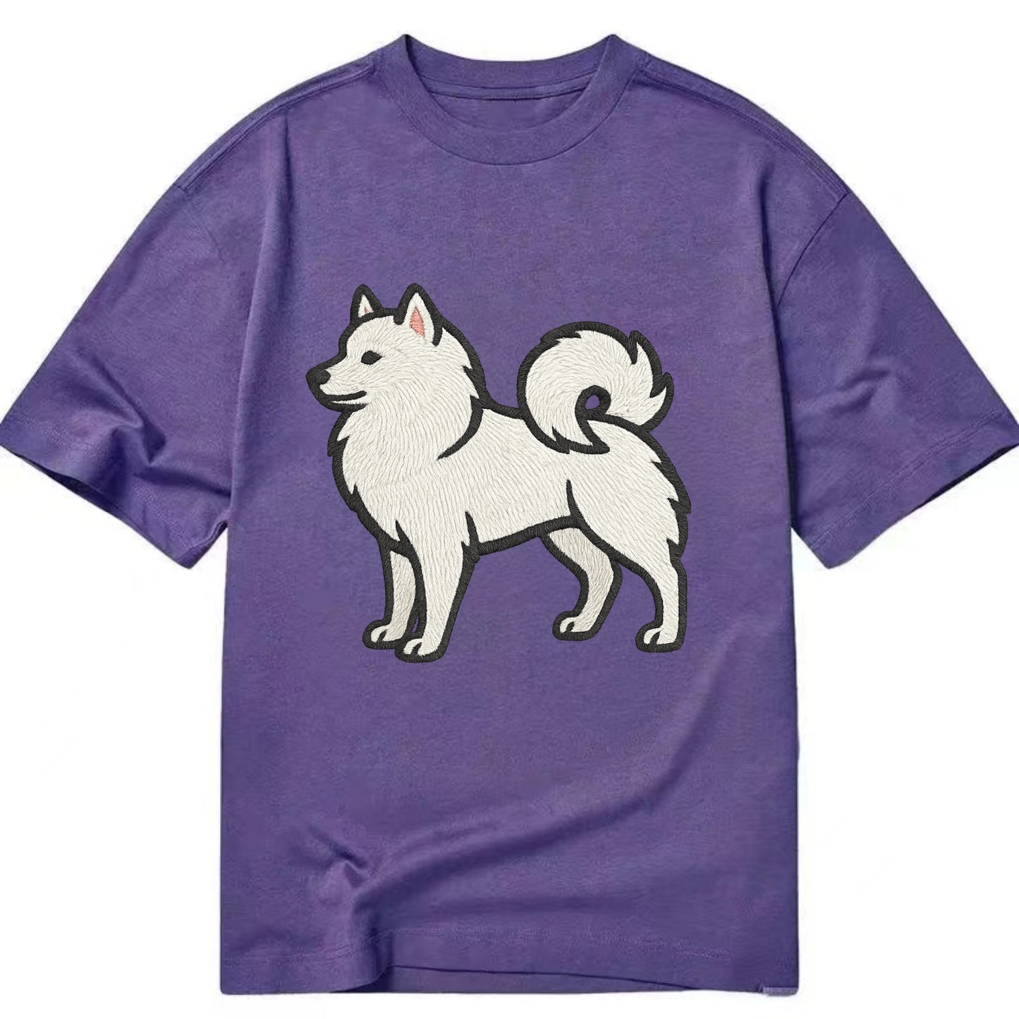 American Eskimo Dog - White spitz embroidered standing design - Classic T-shirt - Purple