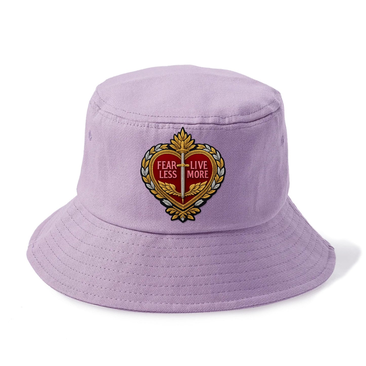 FEAR LESS LIVE MORE - heart with text in red , courage - Bucket Hat - Purple