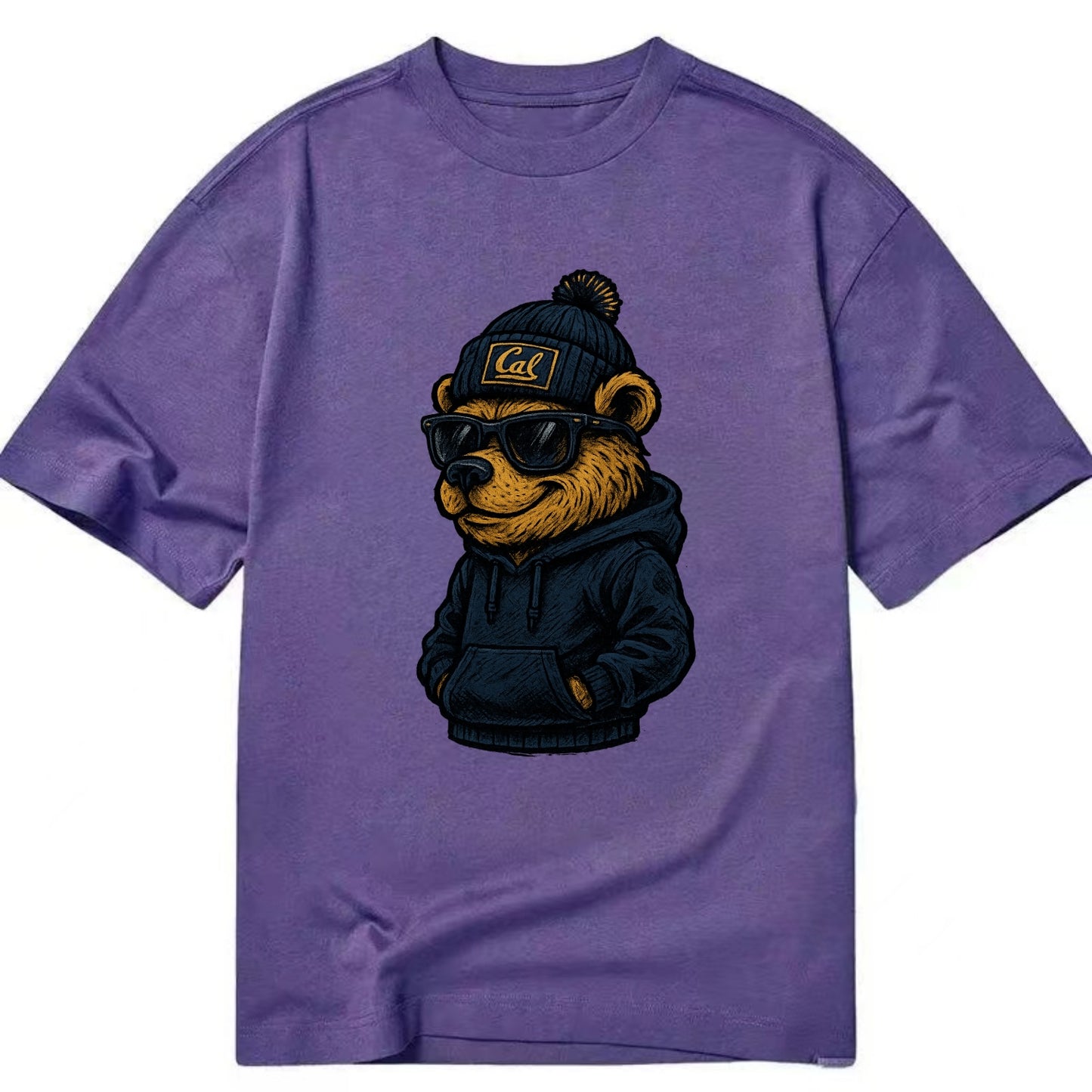 Berkeley Bear wearing Cal beanie with script patch - Classic T-shirt - Purple