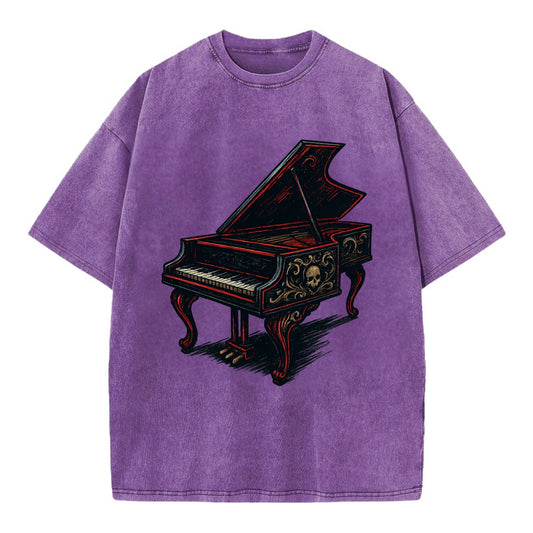 Harpsichord with baroque decorative styling - Vintage T-shirt - Purple
