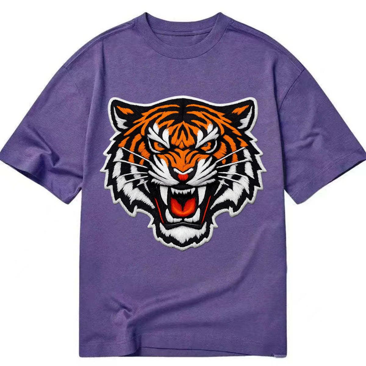 TIGER STRIPES FACE - fierce tiger face in orange, black and white , predator power - Classic T-shirt - Purple