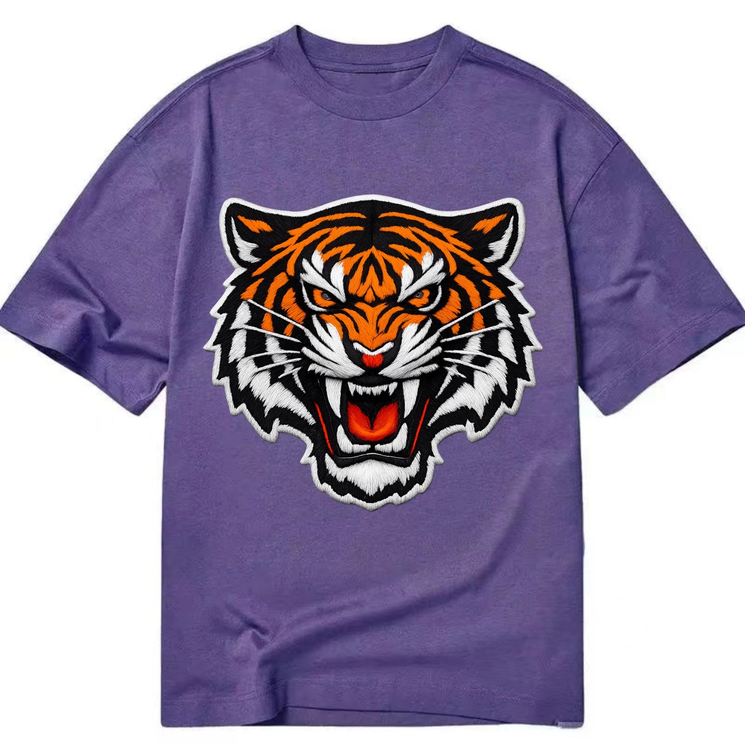 TIGER STRIPES FACE - fierce tiger face in orange, black and white , predator power - Classic T-shirt - Purple